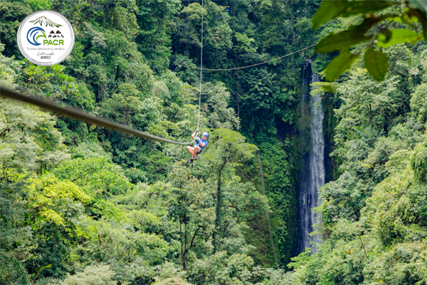 Zipline over waterfalls 